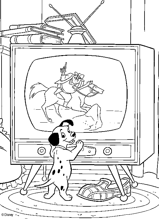 coloriage 101 dalmatiens regardent la tele